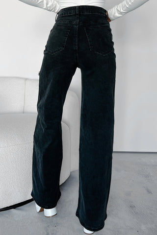 Here To Shine Rhinestone Slit Wide Leg Jeans