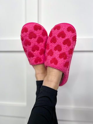 Pink Red Heart Slippers