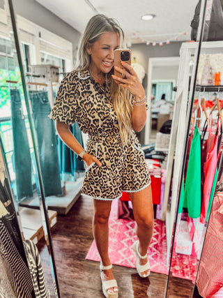 Embrace Your Wild Side Blue Trimmed Leopard Romper