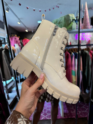 Corkys Cray Patent Ivory Boots
