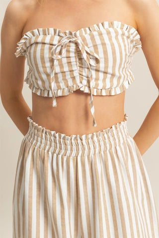 Earn Compliments Taupe Stripe Tube Top Pants Set