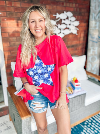 American Sequin Star Red Top