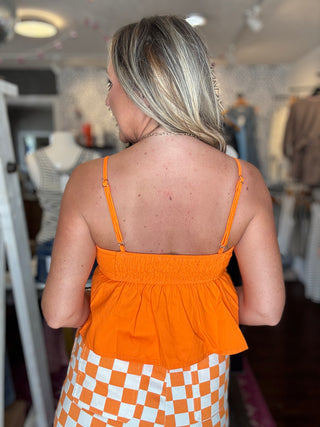 Gameday Orange Bow Peplum Denim Tank Top