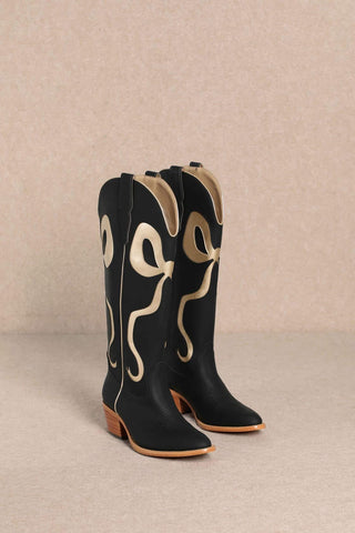 Boots With The Bow Black And Gold