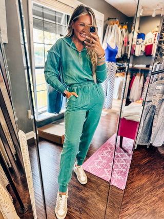 Oh So Comfy Teal Jumpsuit