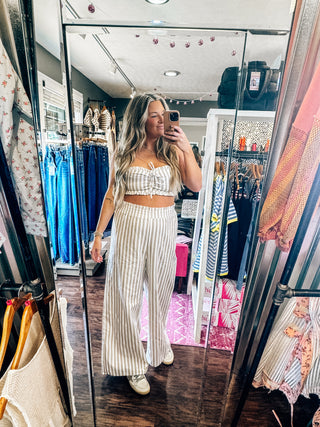 Earn Compliments Taupe Stripe Tube Top Pants Set