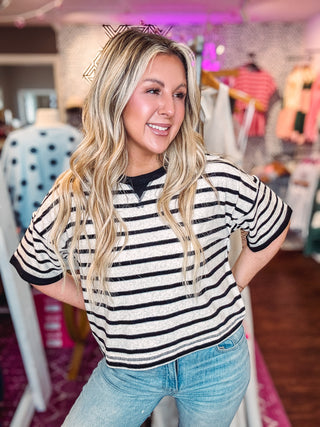 Oversized Stripe Casual Comfy Knit Top-Black