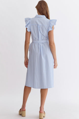 When In Seaside Blue And White Striped Midi Dress