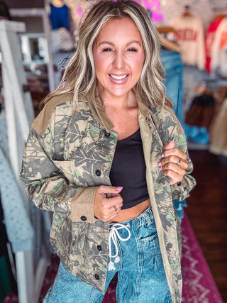 Leaf Camouflage Casual Shacket -Beige