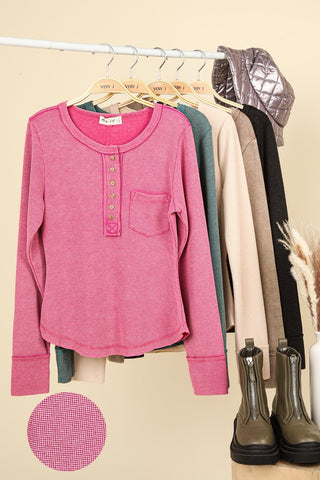 Layer It Up Pink Button Down Washed Waffle Knit Top