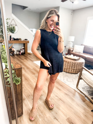 Knit Sweater Comfy Top & Shorts Set-Black