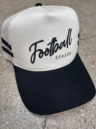 PREORDER Football Season Black Striped Canvas Trucker Hat