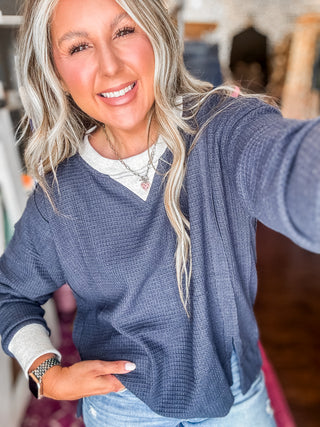 Cozy Up Navy/Grey Thermal Crew Neck
