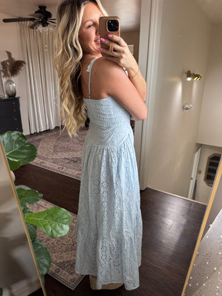 Sweet Breeze Eyelet Maxi Dress-Aqua Blue