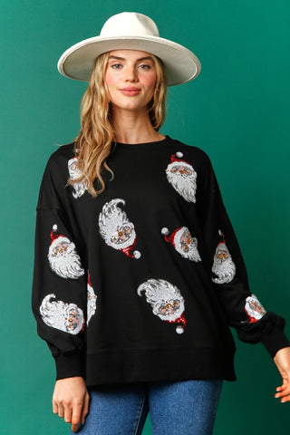 Black Sequin Santa Pullover