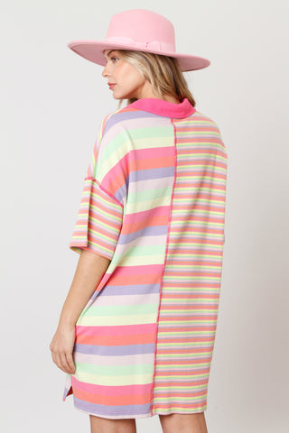 Good Vibes Rainbow Color Block Shirt Dress