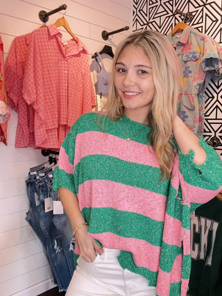 Stand Out In Style Pink/Green Stripe Sweater