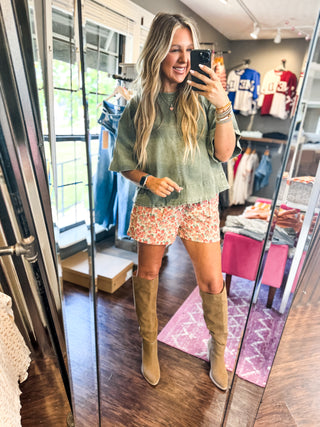 Touch Of Whimsy Stretch Denim Tie Back Detail Top - Ash Green