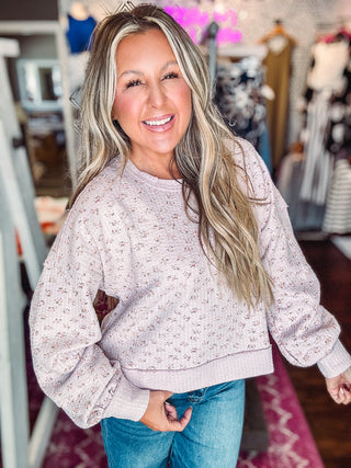 Oversized Floral Printed Casual Knit Top -Blush