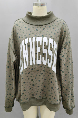 PREORDER ‘TENNESSEE & TN' Reversible Mock Neck Floral Print Sweatshirt-Olive