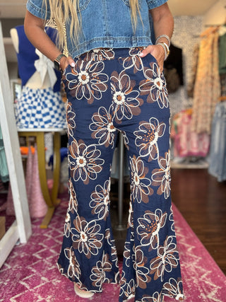 Strut Your Stuff Navy Floral Embroidered Palazzo Pants