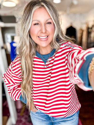 Stripe Comfy Casual Oversized Knit Top-Red/Cream