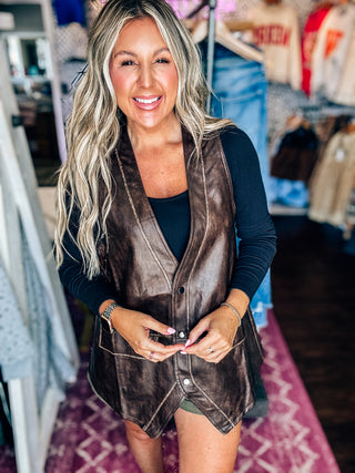 Born to Ride Vegan Leather Snap-Front Vest