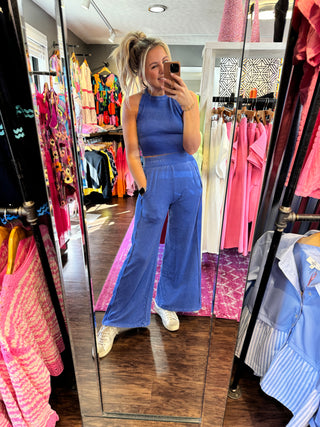 Fashion Forward Girl Royal Blue Halter Pant Set