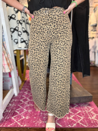 Stevie Cropped Wide Leg Leopard Jeans