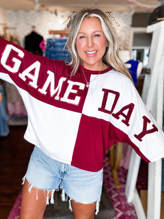 Huddle Up Color Block Top- Maroon