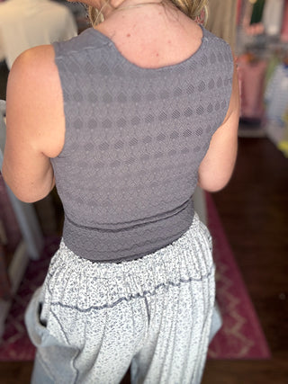 Double Layered Lace Tank-Grey