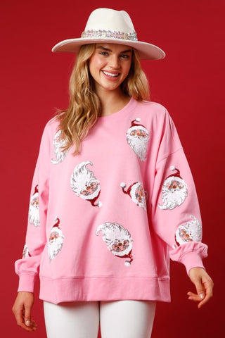 Pink Sequin Santa Pullover