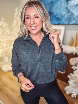 DOORBUSTER Love This Way Half-Zip Sweatshirt-Heather Black