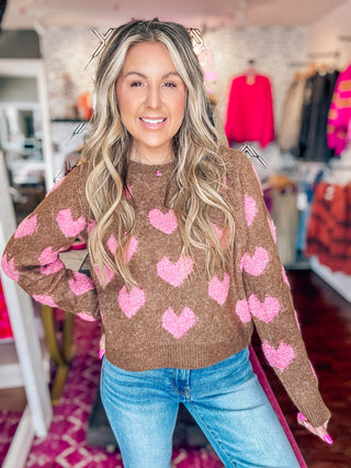 Mocha Fuzzy Heart Sweater