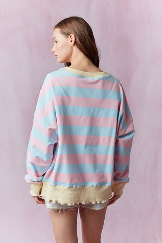 Blue/Pink Stripe Terry Top