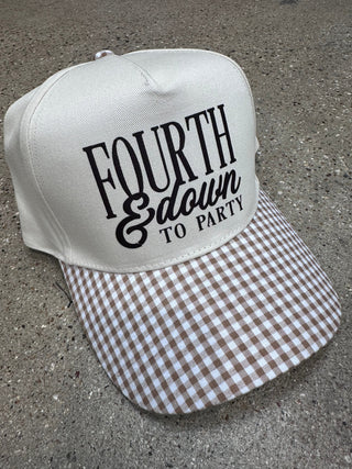 PREORDER Fourth & Down To Party Khaki/Tan Checkered Trucker Hat