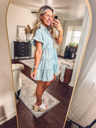 Easy Does It Denim Dress-Light Wash