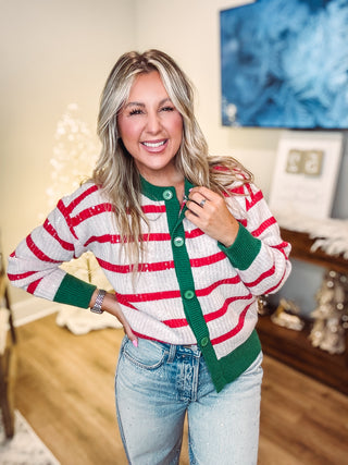 Christmas Stripe Sequin Cardigan