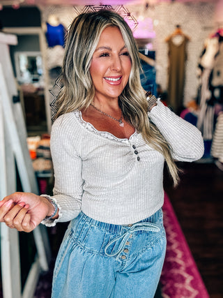 Perfect Layering Lace Trimmed Top -Soft Taupe