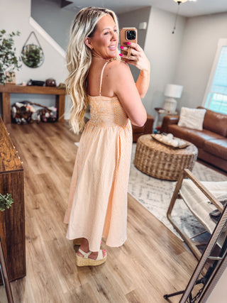 A Charming Striped Midi Dress-Orange