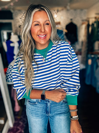 Stripe Comfy Casual Oversized Knit Top-Royal Blue