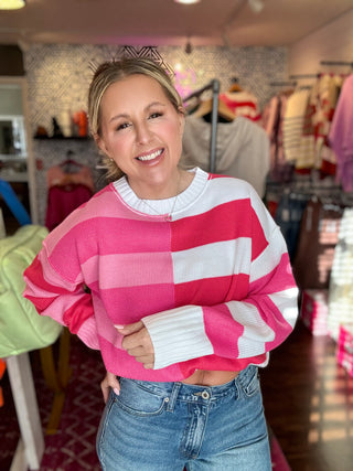 Oh My Heart Pink Stripe Colorblock Sweater