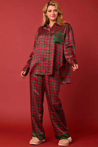 Perfect Day Satin Christmas Plaid Pajama Set