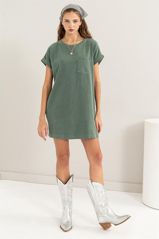 Effortlessly Stylish Gray Green T-shirt Dress