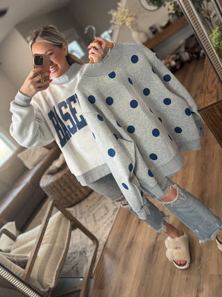 Baseball/Polka Dots Reversible Mock Neck Sweatshirt