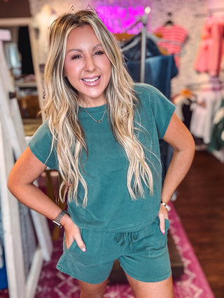 Sleeveless Crew Neck Top and Shorts Set-Dark Teal