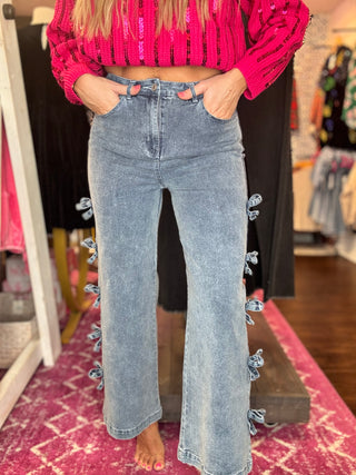 Make A Statement Denim Side Bow Jeans