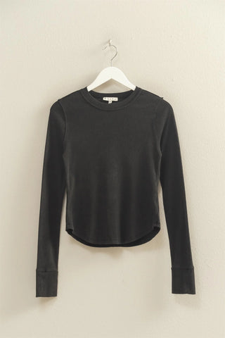 Mineral Wash Fitted Ribbed Top Black