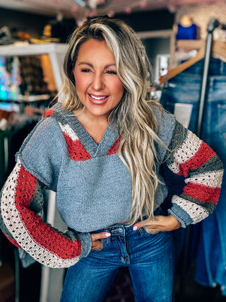 Cozy Colorblock Crochet Sleeve Hoodie