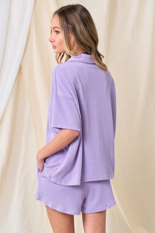 Everyday Comfort Lavender Ribbed Top and Shorts Set